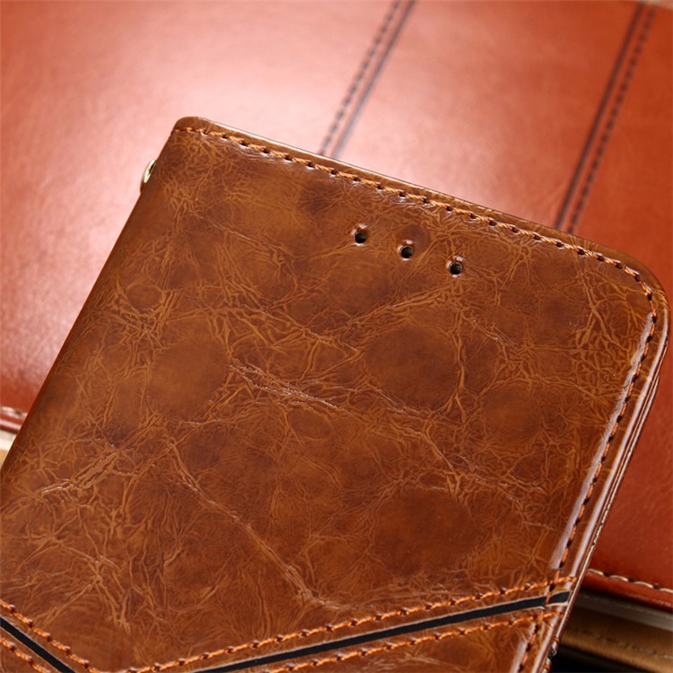 K'TRY Geometric Splicing Series Wallet Leather Cover Case for Sony Xperia XZ Premium - Brown-6