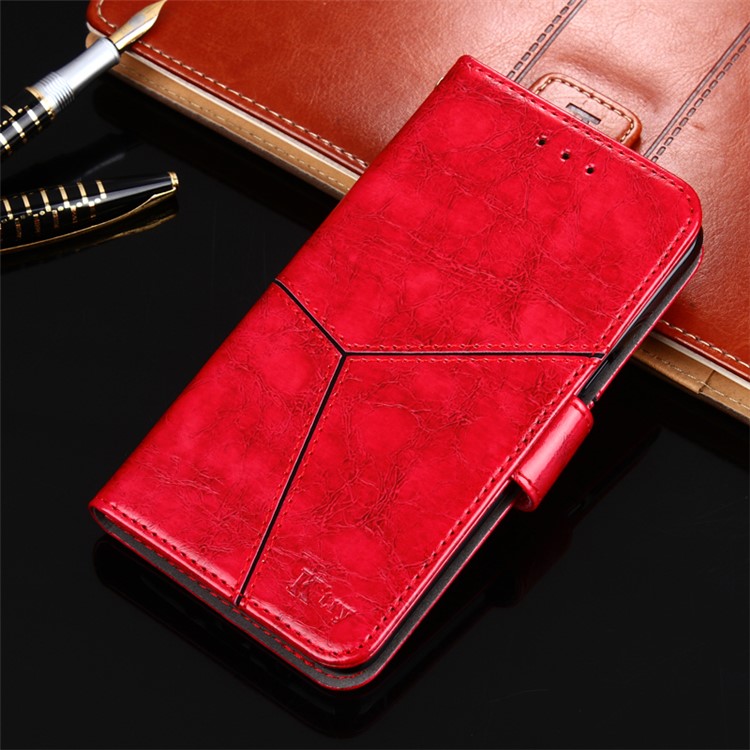 K'TRY Geometric Splicing Series for Sony Xperia XZ Premium Wallet PU Leather Case Stand - Red-1