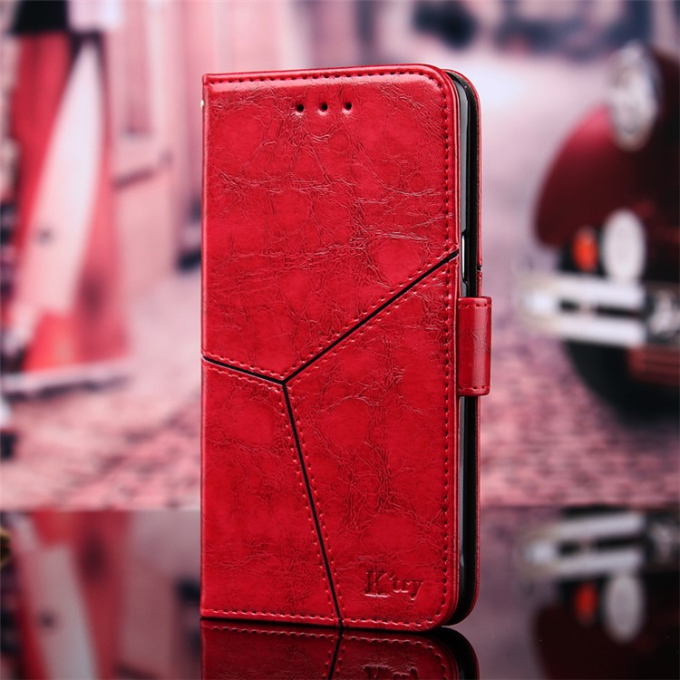 K'TRY Geometric Splicing Series for Sony Xperia XZ Premium Wallet PU Leather Case Stand - Red-2