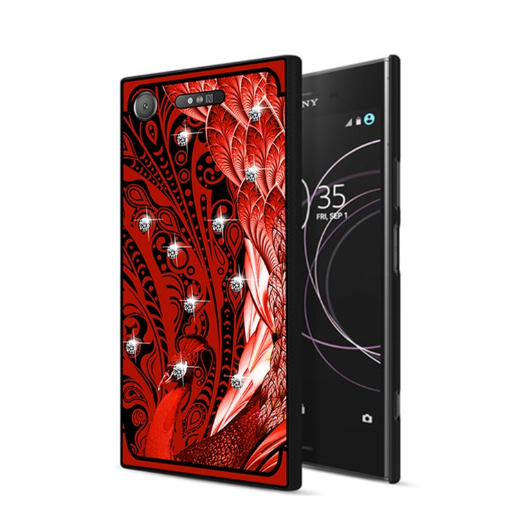 10Pcs/Set NXE Peacock Pattern Diamante TPU Mobile Case for Sony Xperia XZ1 - Red-1