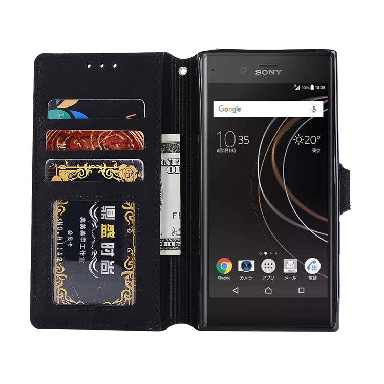 Vintage Style Wallet Leather Stand Case for Sony Xperia XZs / XZ - Black-4