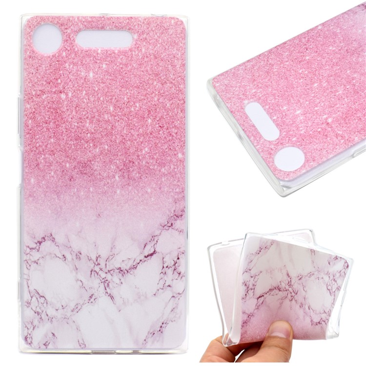 For Sony Xperia XZ1 Compact Pattern Printing TPU Flexible Back Cover - Pink Marble-1