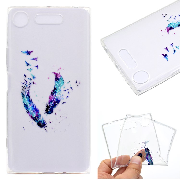 Pattern Printing Soft TPU Jelly Shell for Sony Xperia XZ1 - Colorful Feathers-1