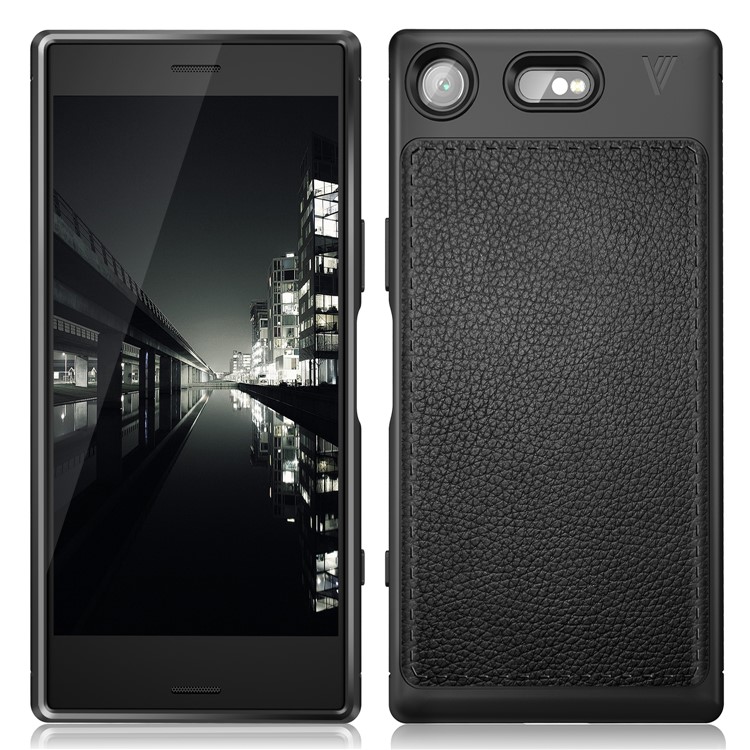 LENUO Litchi Skin Leather Coated TPU Phone Case for Sony Xperia XZ1 Compact - Black-2
