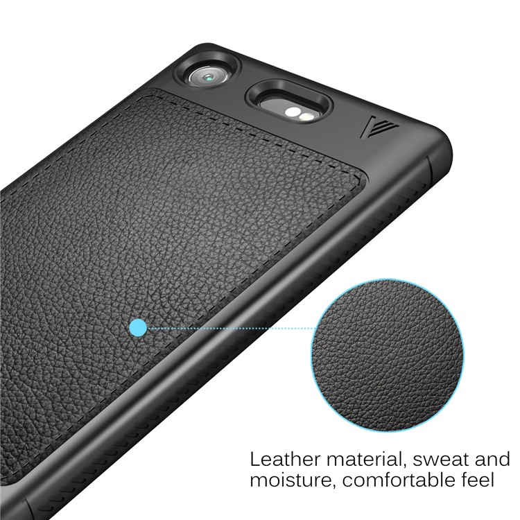 LENUO Litchi Skin Leather Coated TPU Phone Case for Sony Xperia XZ1 Compact - Black-4