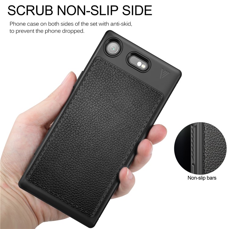 LENUO Litchi Skin Leather Coated TPU Phone Case for Sony Xperia XZ1 Compact - Black-7