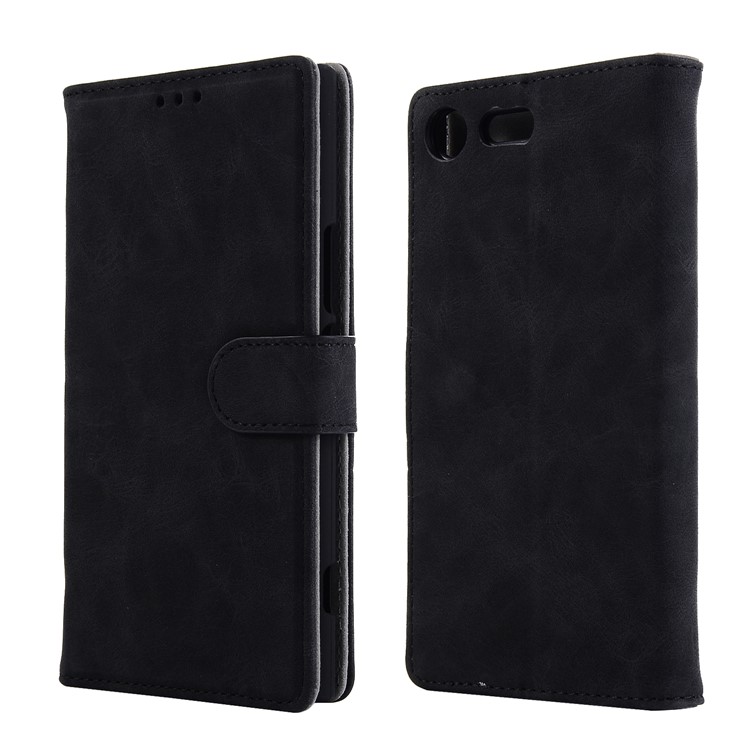 Vintage Style Crazy Horse Leather Stand Wallet Casing for Sony Xperia XZ Premium - Black-1