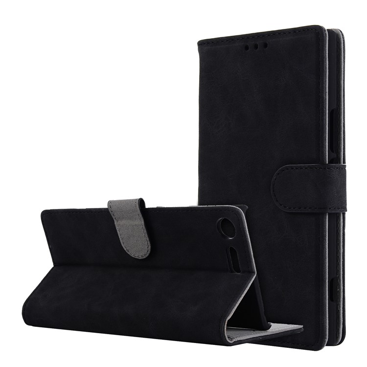 Vintage Style Crazy Horse Leather Stand Wallet Casing for Sony Xperia XZ Premium - Black-4