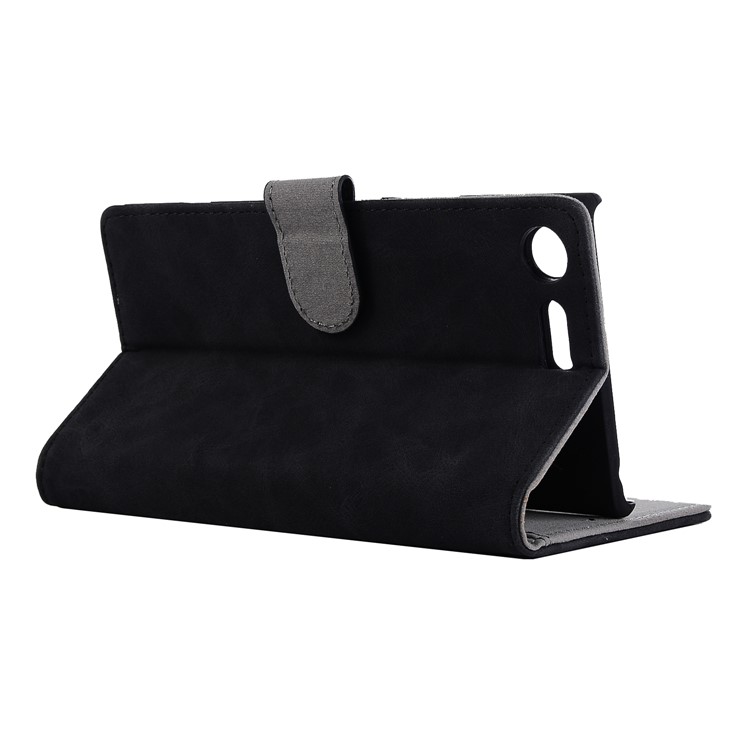 Vintage Style Crazy Horse Leather Stand Wallet Casing for Sony Xperia XZ Premium - Black-5