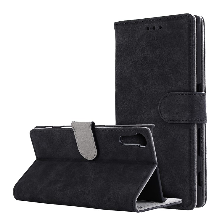 Vintage Style Crazy Horse Leather Stand Wallet Casing for Sony Xperia XZ - Black-4