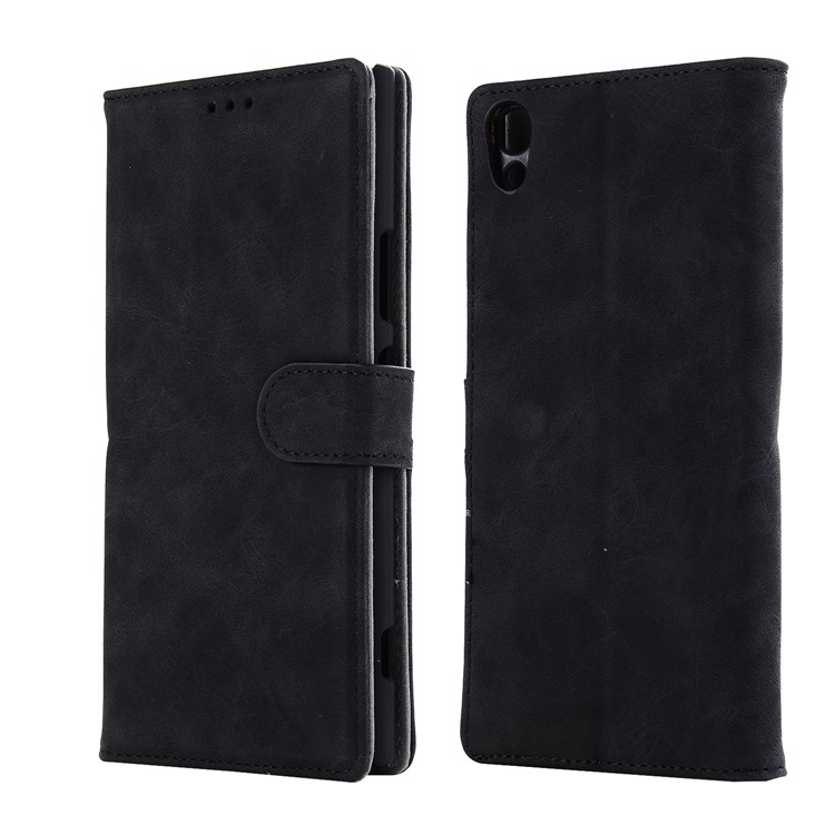 Vintage Style Crazy Horse Leather Stand Wallet Case for Sony Xperia XA1 Ultra - Black-1
