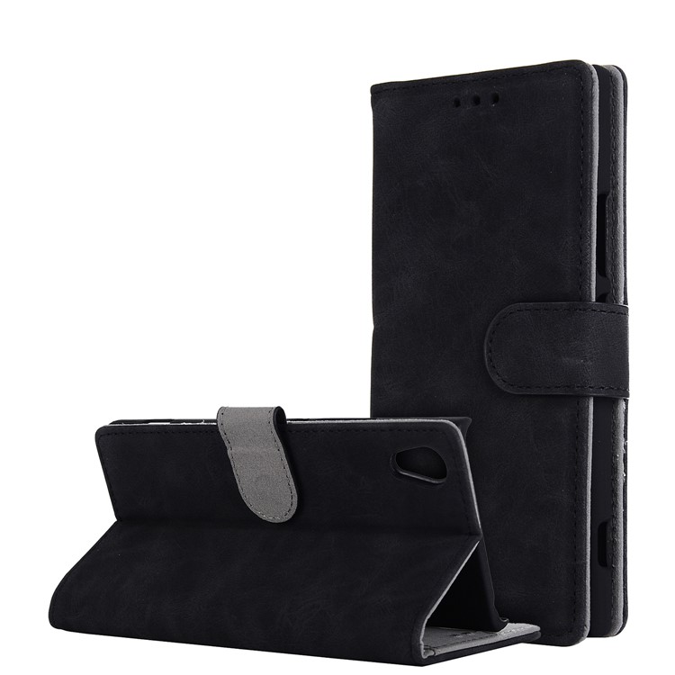 Vintage Style Leather Stand Phone Case for Sony Xperia XA1 - Black-1