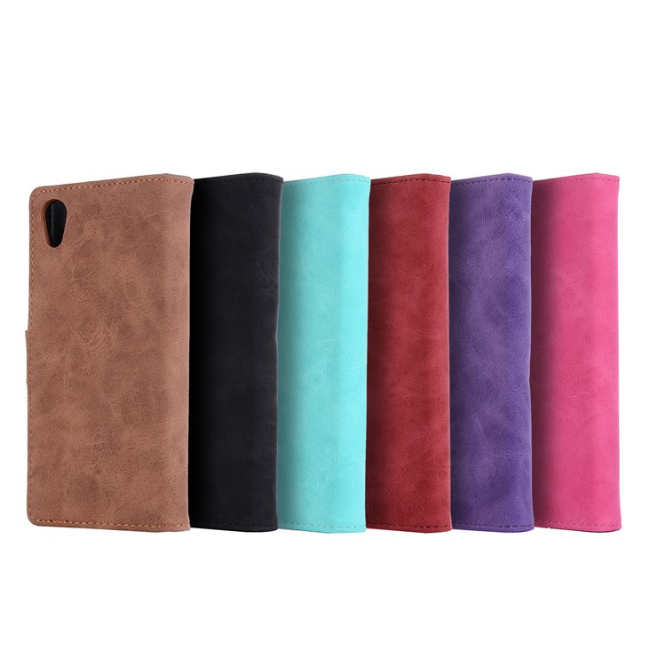 Vintage Style Leather Stand Phone Case for Sony Xperia XA1 - Black-6
