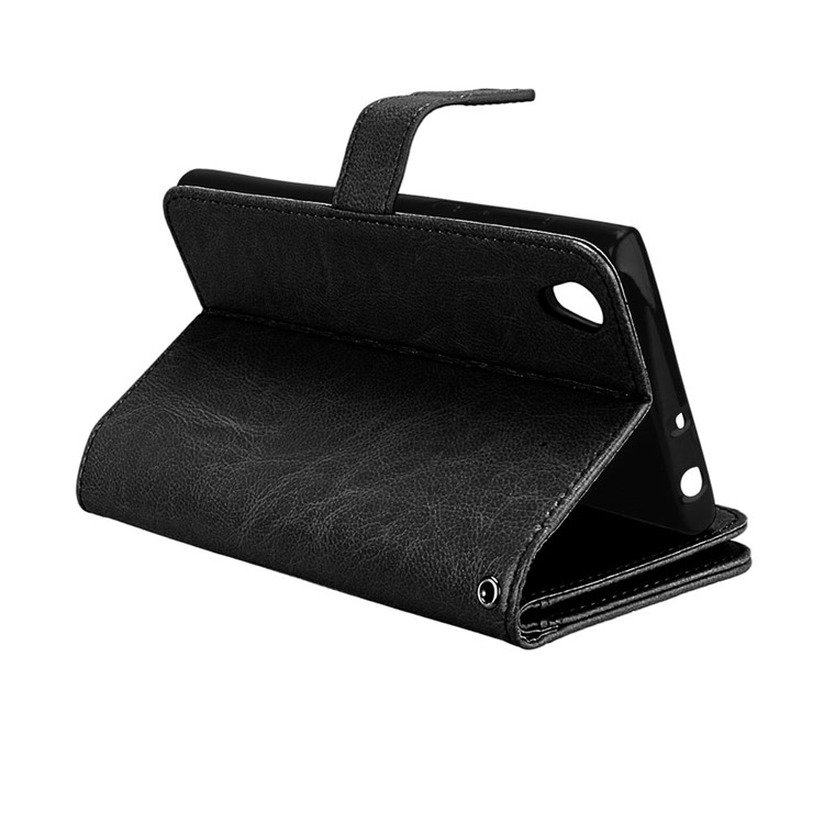 Crazy Horse Grain Wallet Leather Folio Cell Phone Case with Stand for Sony Xperia L1 - Black-10