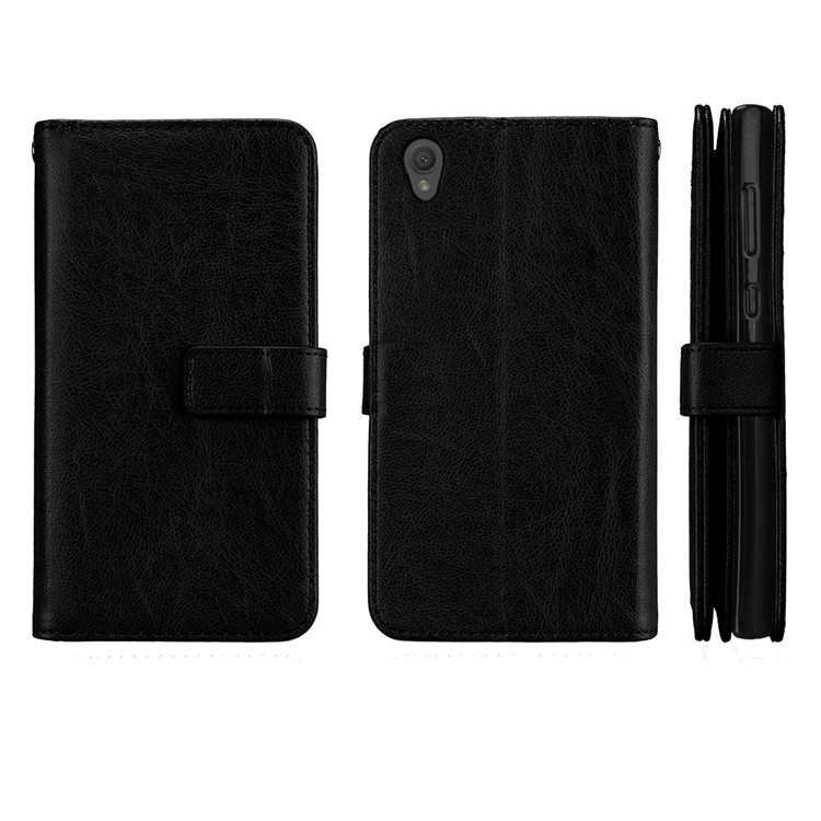 Crazy Horse Grain Wallet Leather Folio Cell Phone Case with Stand for Sony Xperia L1 - Black-2