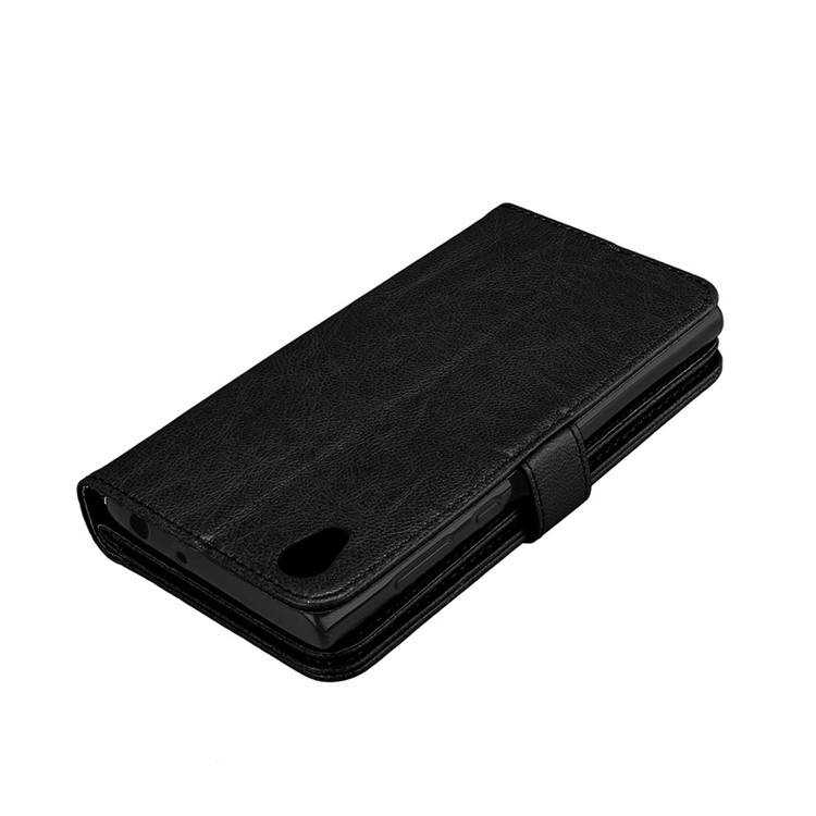Crazy Horse Grain Wallet Leather Folio Cell Phone Case with Stand for Sony Xperia L1 - Black-7