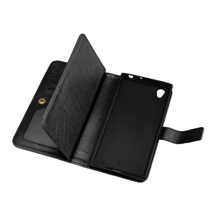 Crazy Horse Grain Wallet Leather Folio Cell Phone Case with Stand for Sony Xperia L1 - Black-8