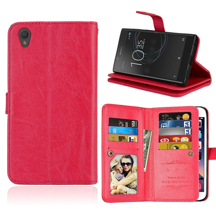 Crazy Horse Grain Wallet Leather Flip Mobile Casing with Stand for Sony Xperia L1 - Red-1