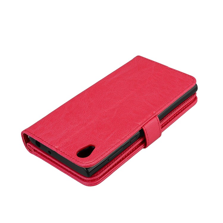 Crazy Horse Grain Wallet Leather Flip Mobile Casing with Stand for Sony Xperia L1 - Red-7