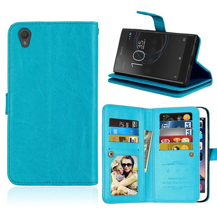 Crazy Horse Pattern Leather Stand Wallet Flip Phone Case Accessory with Card Holders for Sony Xperia L1 - Blue-1