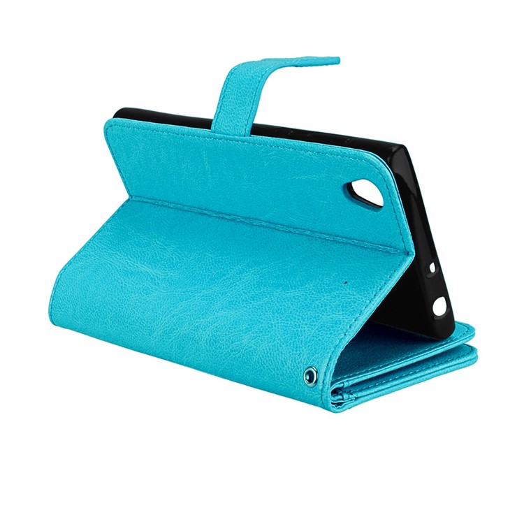 Crazy Horse Pattern Leather Stand Wallet Flip Phone Case Accessory with Card Holders for Sony Xperia L1 - Blue-10