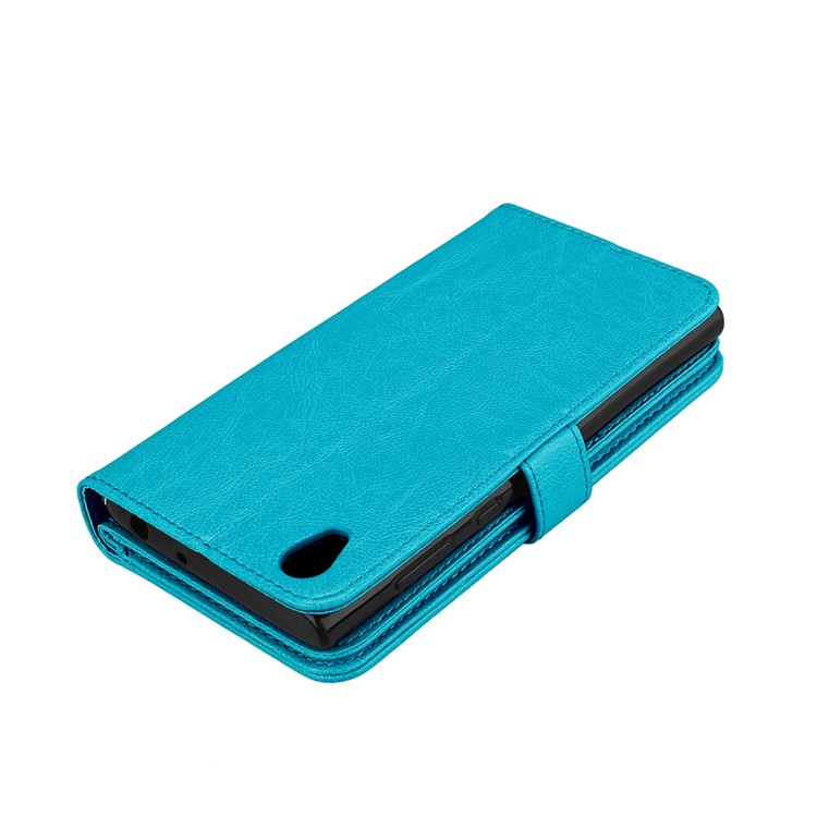 Crazy Horse Pattern Leather Stand Wallet Flip Phone Case Accessory with Card Holders for Sony Xperia L1 - Blue-7