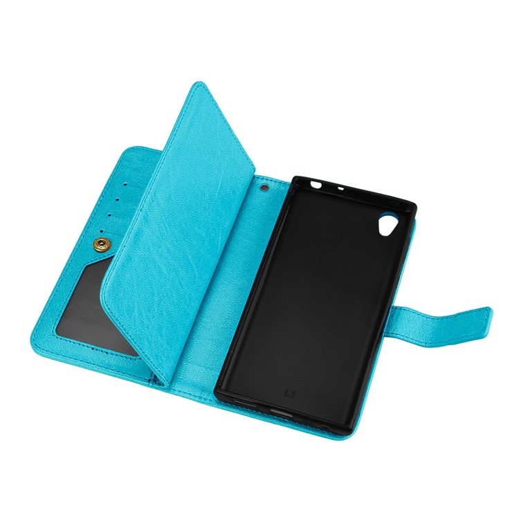 Crazy Horse Pattern Leather Stand Wallet Flip Phone Case Accessory with Card Holders for Sony Xperia L1 - Blue-8