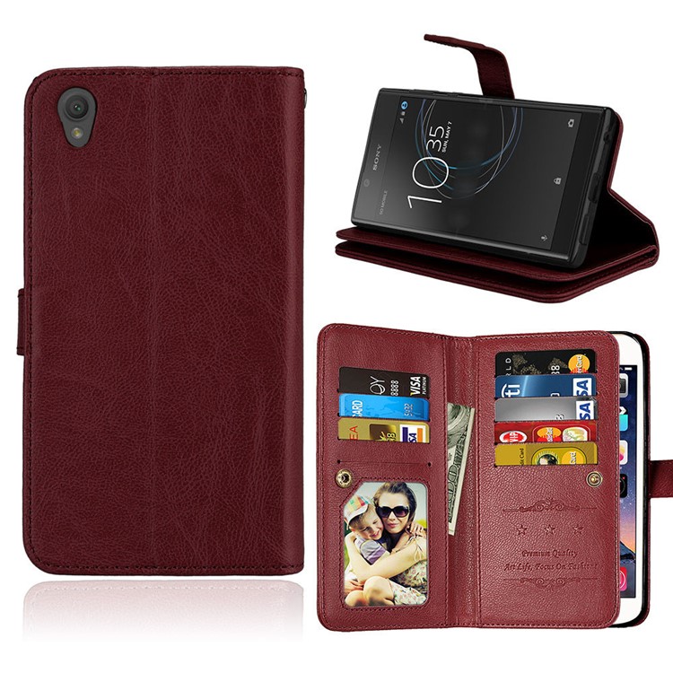 Crazy Horse Grain Leather Wallet Folio Phone Protective Cover Case with Card Slots for Sony Xperia L1 - Brown-1