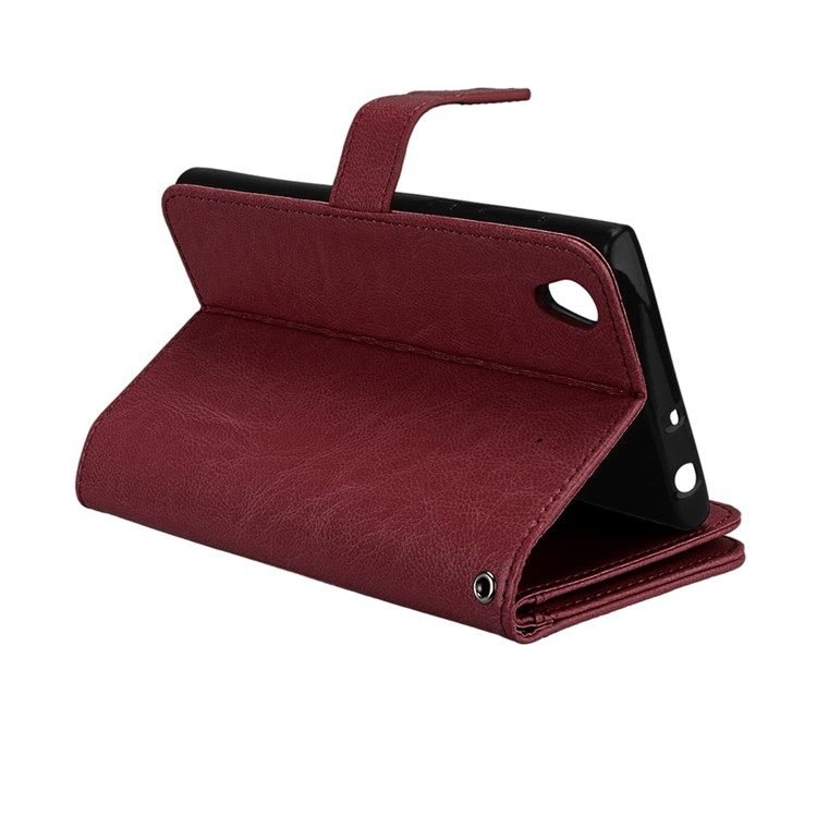 Crazy Horse Grain Leather Wallet Folio Phone Protective Cover Case with Card Slots for Sony Xperia L1 - Brown-10