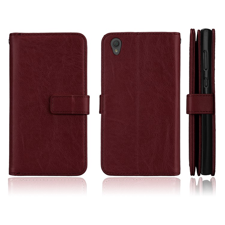 Crazy Horse Grain Leather Wallet Folio Phone Protective Cover Case with Card Slots for Sony Xperia L1 - Brown-2