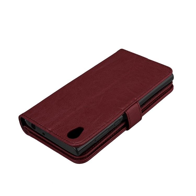 Crazy Horse Grain Leather Wallet Folio Phone Protective Cover Case with Card Slots for Sony Xperia L1 - Brown-7