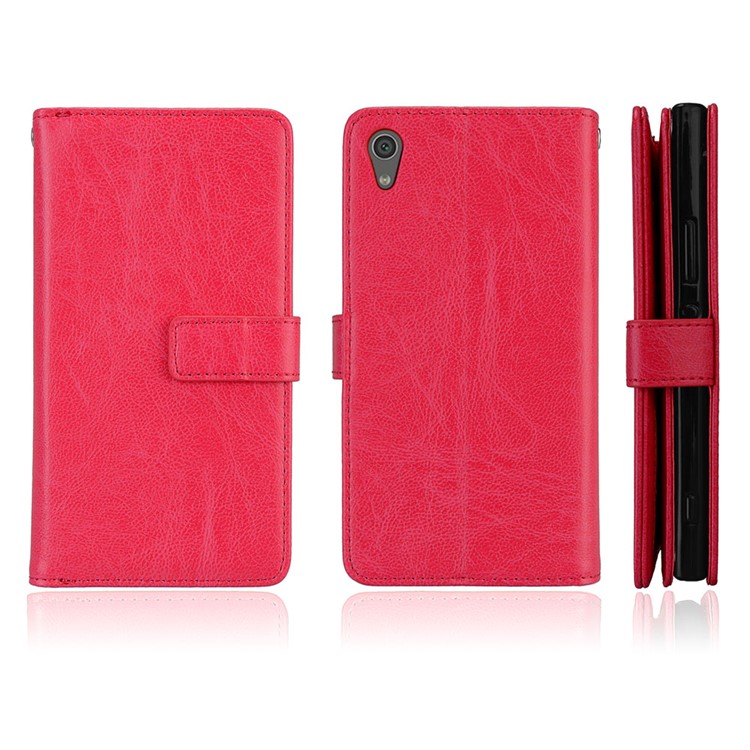 Crazy Horse PU Leather 9 Card Slots Mobile Phone Casing for Sony Xperia XA1 - Red-2