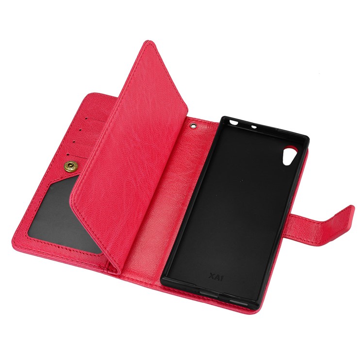 Crazy Horse PU Leather 9 Card Slots Mobile Phone Casing for Sony Xperia XA1 - Red-8