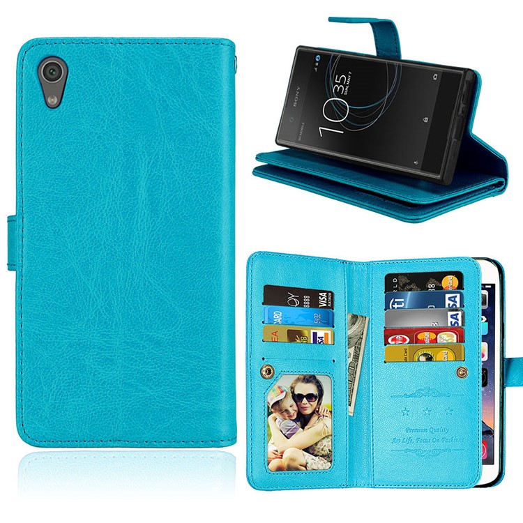 Crazy Horse PU Leather 9 Card Slots Mobile Phone Shell for Sony Xperia XA1 - Blue-1