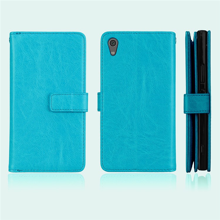 Crazy Horse PU Leather 9 Card Slots Mobile Phone Shell for Sony Xperia XA1 - Blue-2