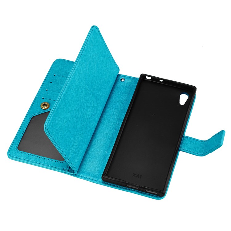 Crazy Horse PU Leather 9 Card Slots Mobile Phone Shell for Sony Xperia XA1 - Blue-8