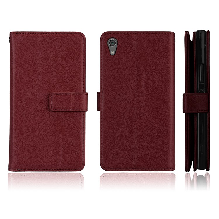 Crazy Horse PU Leather 9 Card Slots Phone Protection Cover for Sony Xperia XA1 - Brown-2
