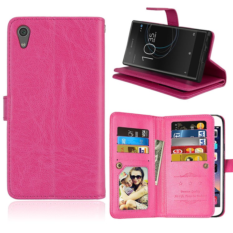 Crazy Horse PU Leather 9 Card Slots Phone Accessory Cover for Sony Xperia XA1 - Rose-1