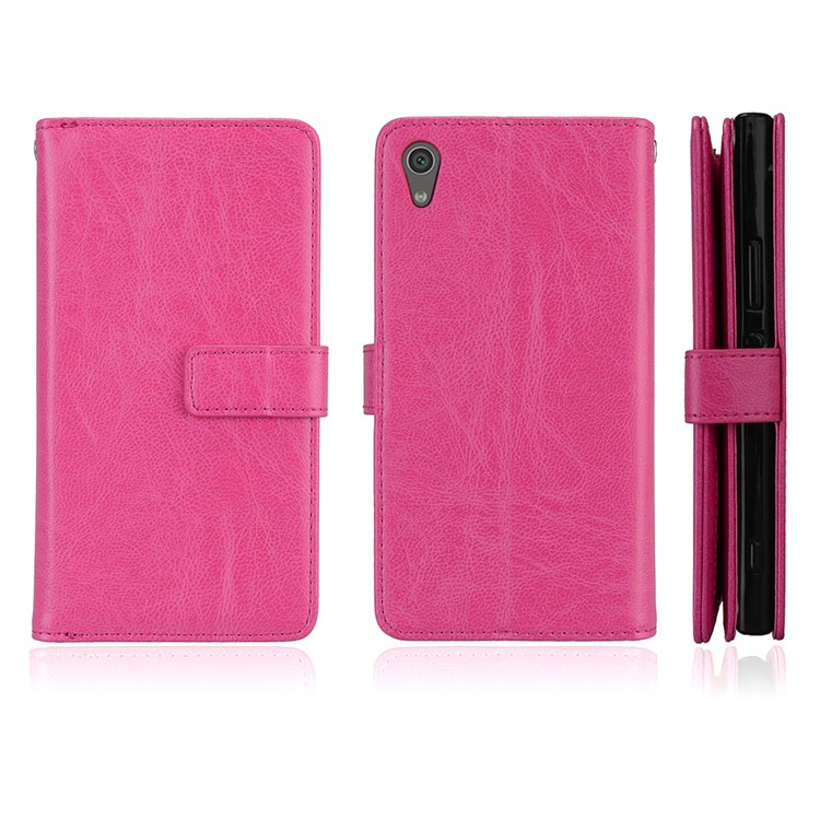Crazy Horse PU Leather 9 Card Slots Phone Accessory Cover for Sony Xperia XA1 - Rose-2