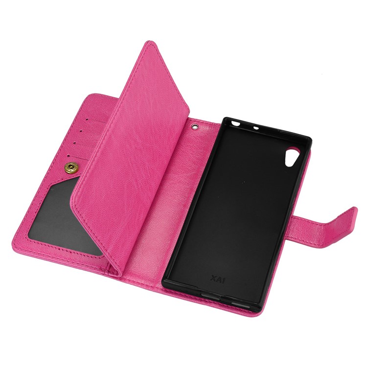Crazy Horse PU Leather 9 Card Slots Phone Accessory Cover for Sony Xperia XA1 - Rose-8