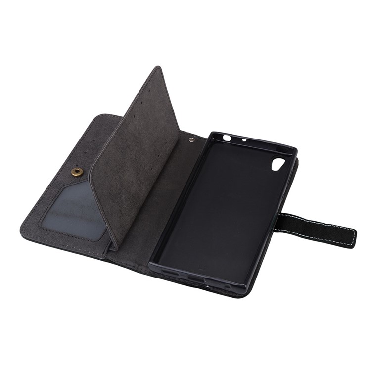 Matte Skin PU Leather Stand Phone Accessory Case with 9 Card Holders for Sony Xperia L1 - Black-10