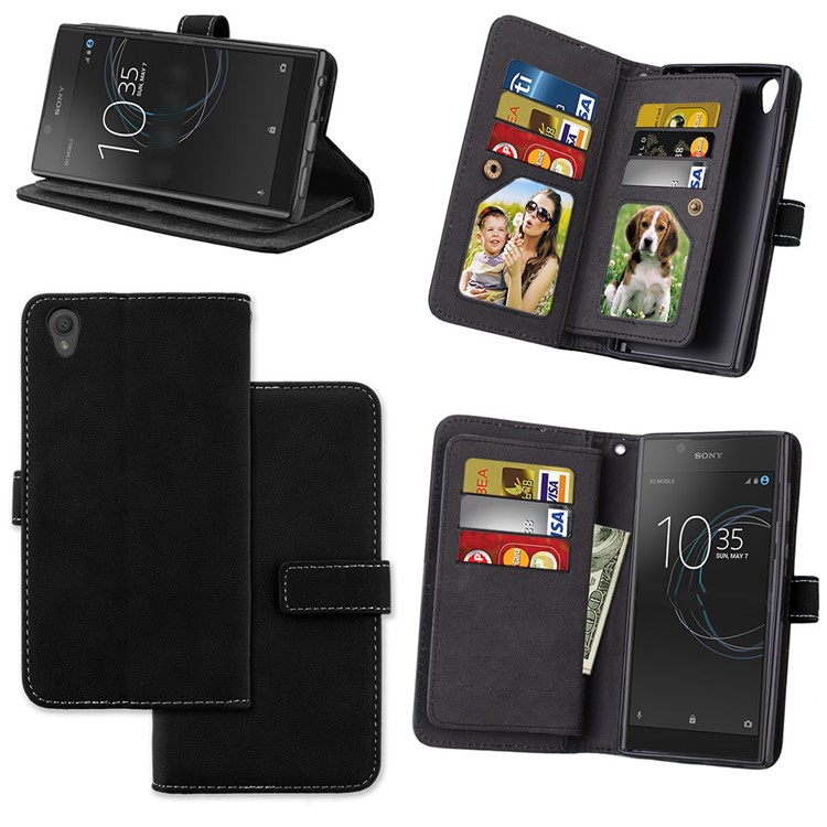 Matte Skin PU Leather Stand Phone Accessory Case with 9 Card Holders for Sony Xperia L1 - Black-2