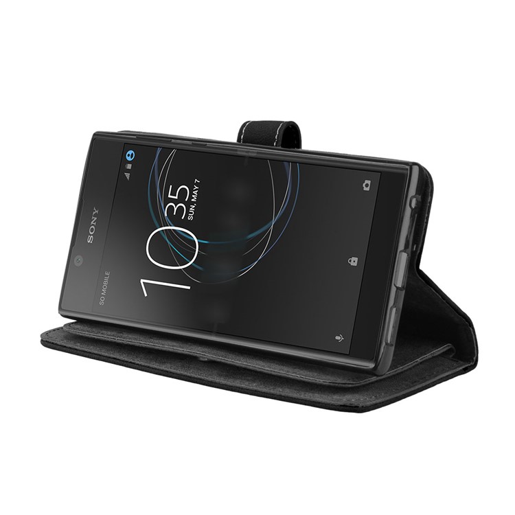 Matte Skin PU Leather Stand Phone Accessory Case with 9 Card Holders for Sony Xperia L1 - Black-6
