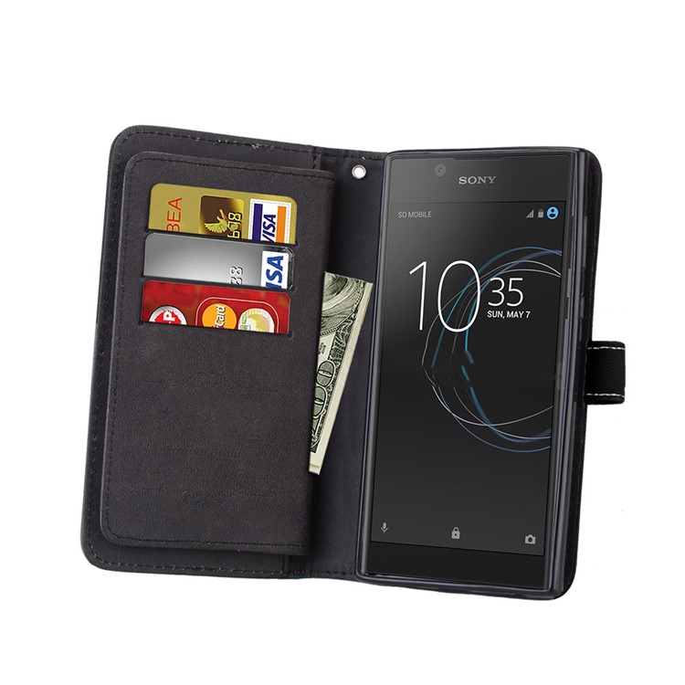 Matte Skin PU Leather Stand Phone Accessory Case with 9 Card Holders for Sony Xperia L1 - Black-8