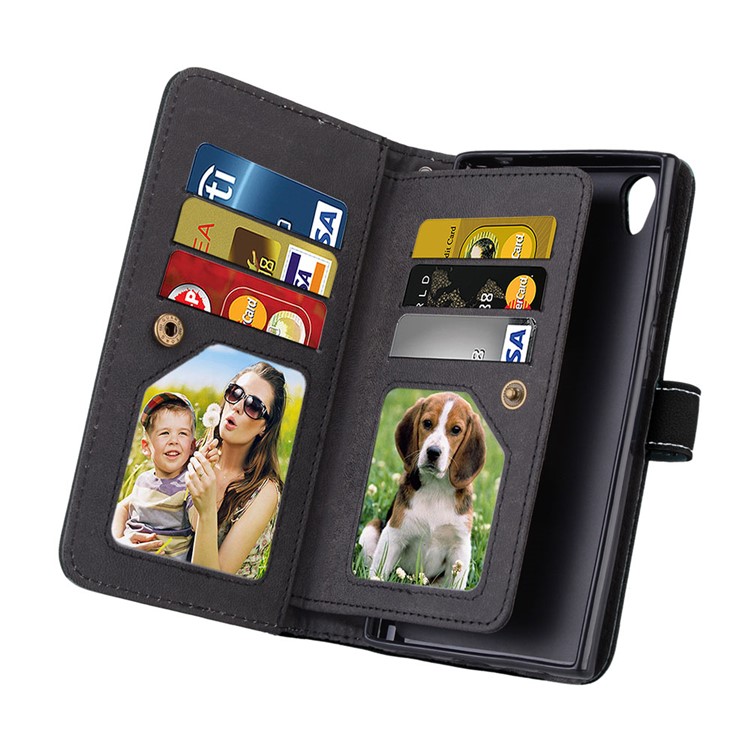 Matte Skin PU Leather Stand Phone Accessory Case with 9 Card Holders for Sony Xperia L1 - Black-9