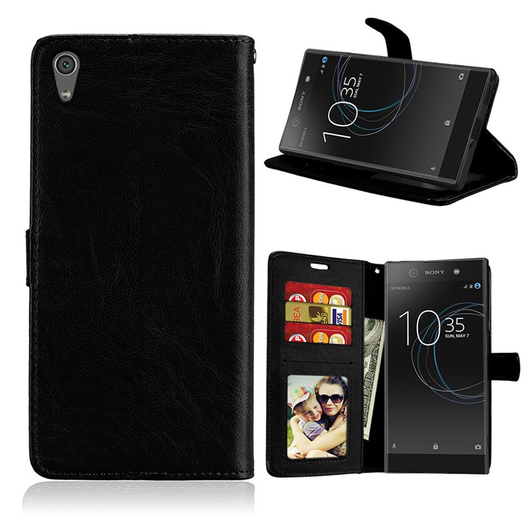 Crazy Horse Wallet Leather Stand Case for Sony Xperia XA1 Ultra - Black-1