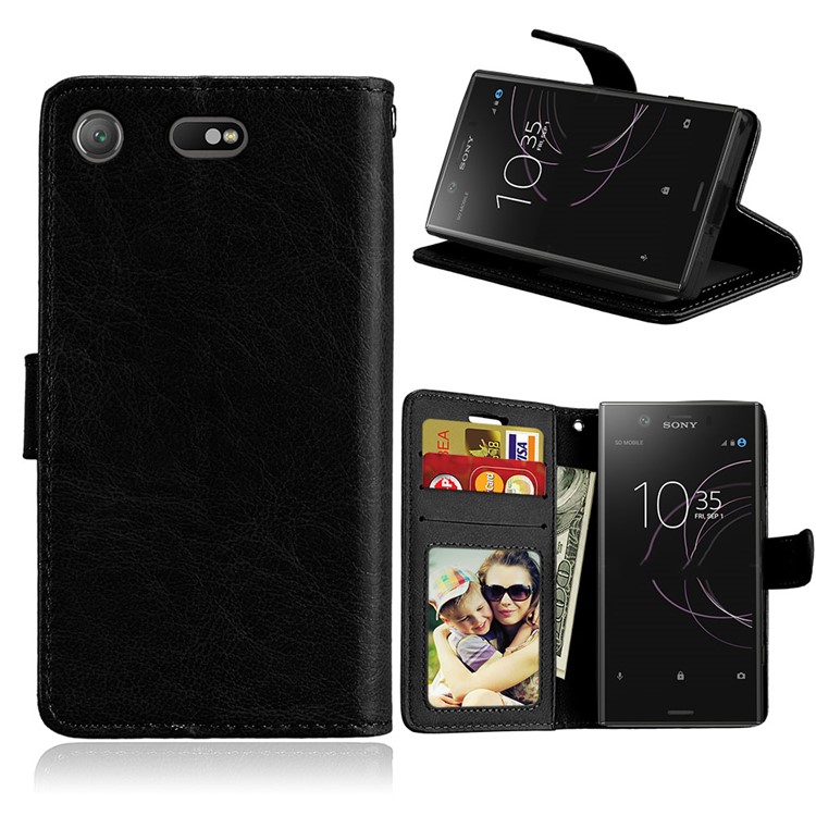 Crazy Horse Wallet Leather Stand Case for Sony Xperia XZ1 Compact - Black-1