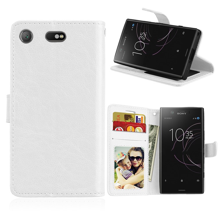 Crazy Horse Wallet Leather Stand Cover for Sony Xperia XZ1 Compact - White-1