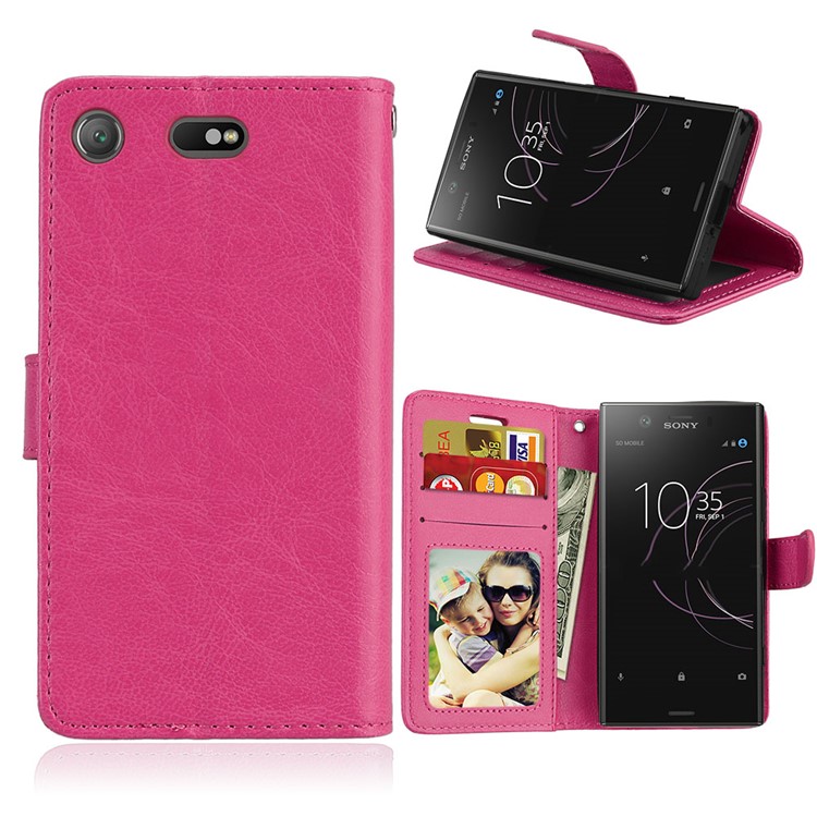 Crazy Horse Wallet Leather Shell Case for Sony Xperia XZ1 Compact - Rose-1