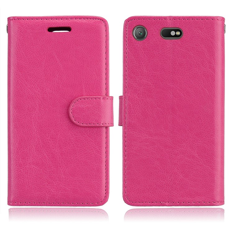 Crazy Horse Wallet Leather Shell Case for Sony Xperia XZ1 Compact - Rose-2